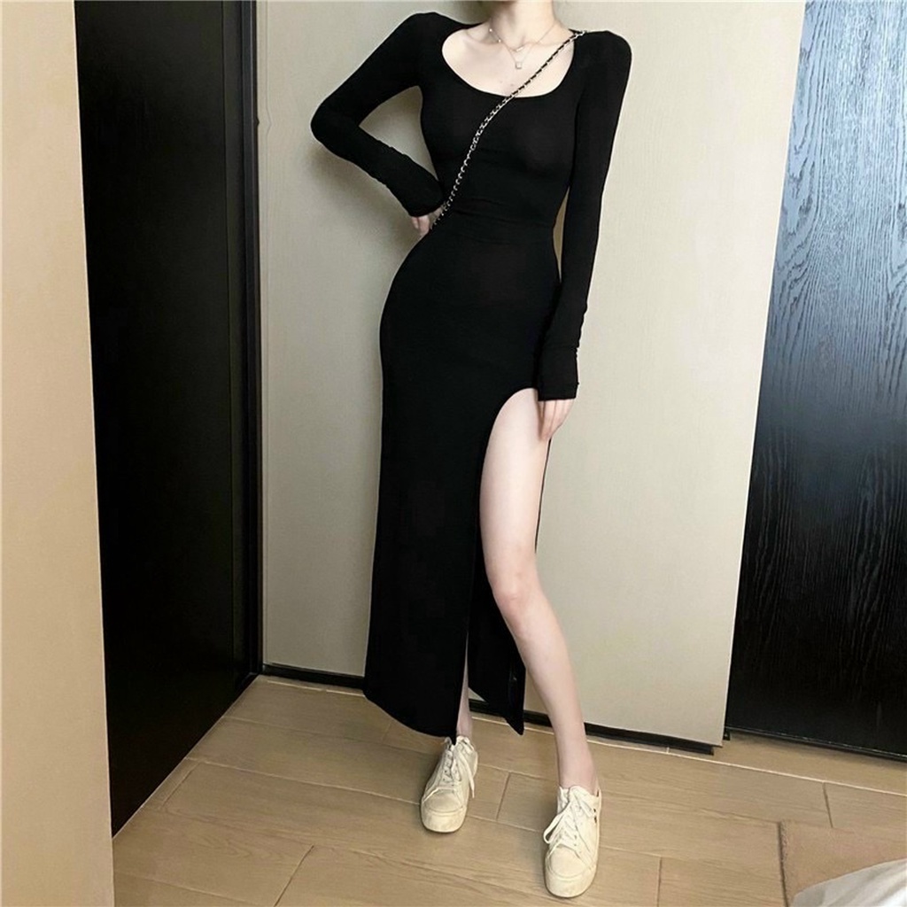 Đầm Body Cổ U Dáng Dài Xẻ Tà-D38-