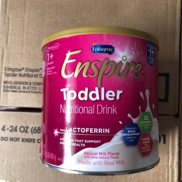 DATE 11/23 Thùng 4 hộp Sữa Bột Enfagrow Enspire Toddler Lactoferin 680g - Mỹ  (Enspire hồng)