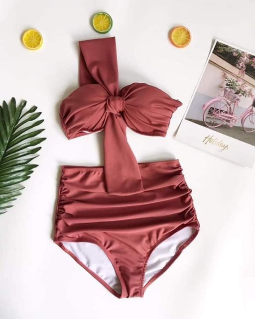 Bikini 1 vai kèm quần cạp cao nhún ở trước