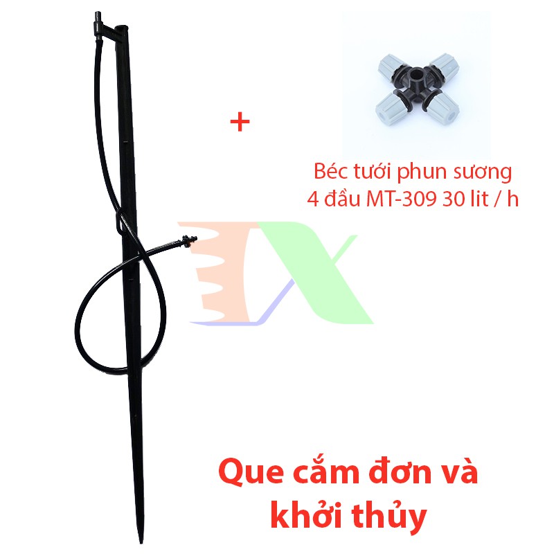 Béc tưới phun sương 4 đầu MT-309 30 lit / h Kèm que cắm 50cm + Khởi thủy 4/7mm