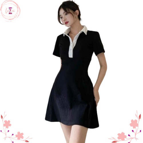 Đầm thun polo phối cổ trắng hot trend phổ biến