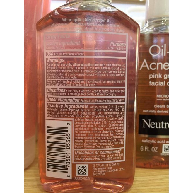 Sữa Rửa Mặt Neutrogena Oil Free Acne Wash Pink Grapefruit Facial Cleanser