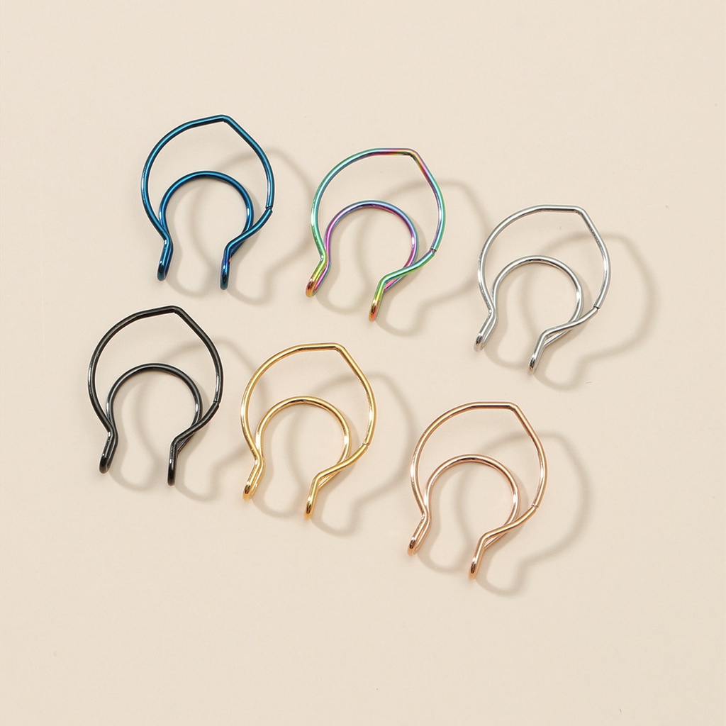 Khuyên Mũi Kẹp Khuyên Mũi Septum 2 Lớp Không Cần Xỏ Thép Titan Không Gỉ