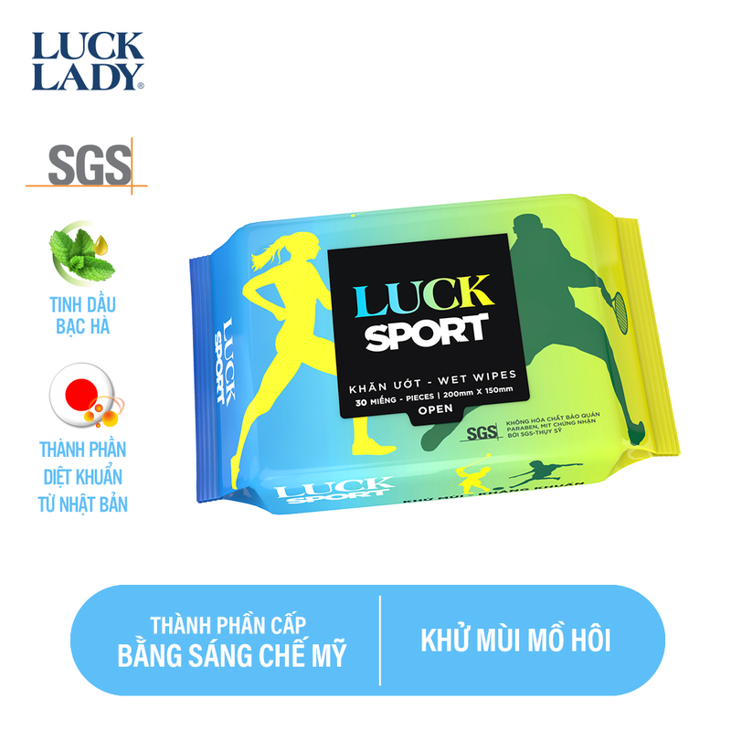 Khăn Ướt Luck Lady Sport 30 tờ khử mùi và làm sạch da