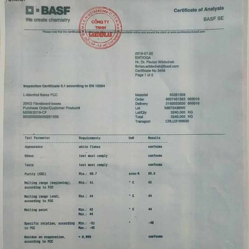 10GR Hoạt Chất TINH THỂ BẠC HÀ (MENTHOL)