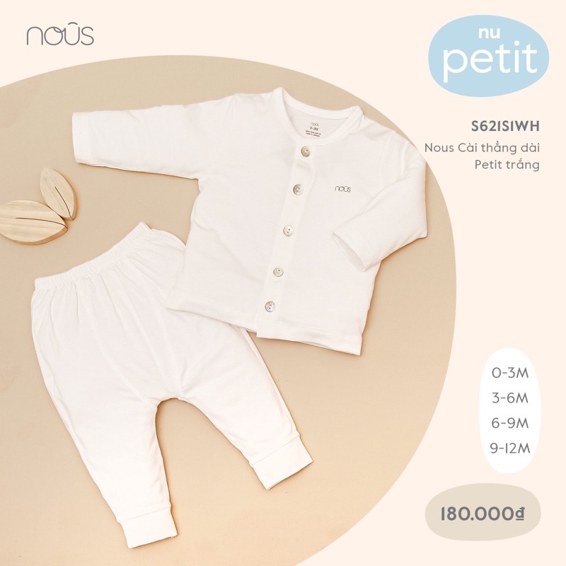 Bộ Quần Áo Cài Thẳng Dài Petit Trắng NOUS (Size 0-3 Tháng Đến 9-12 Tháng)