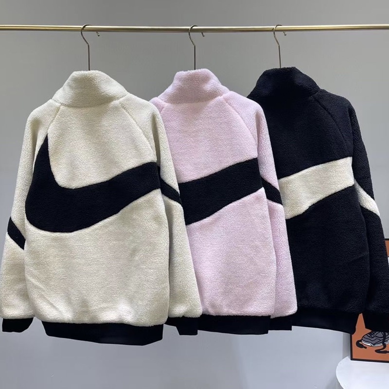 Áo khoác nỉ NIK*E Big Swoosh Logo Jacket chất liệu lông cừu cao cấp mặc được 2 mặt unisex form rộng phong cách thể thao