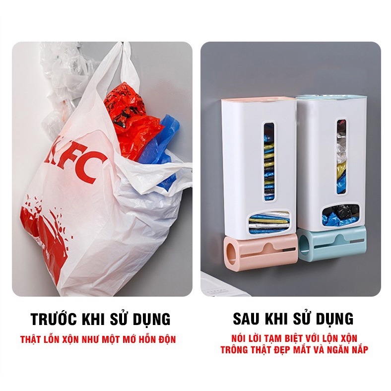 Hộp đựng túi nylon tái sử dụng, túi rác treo tường thiết kế 2 ngăn thông minh tiện dụng đa năng cho mọi nhà
