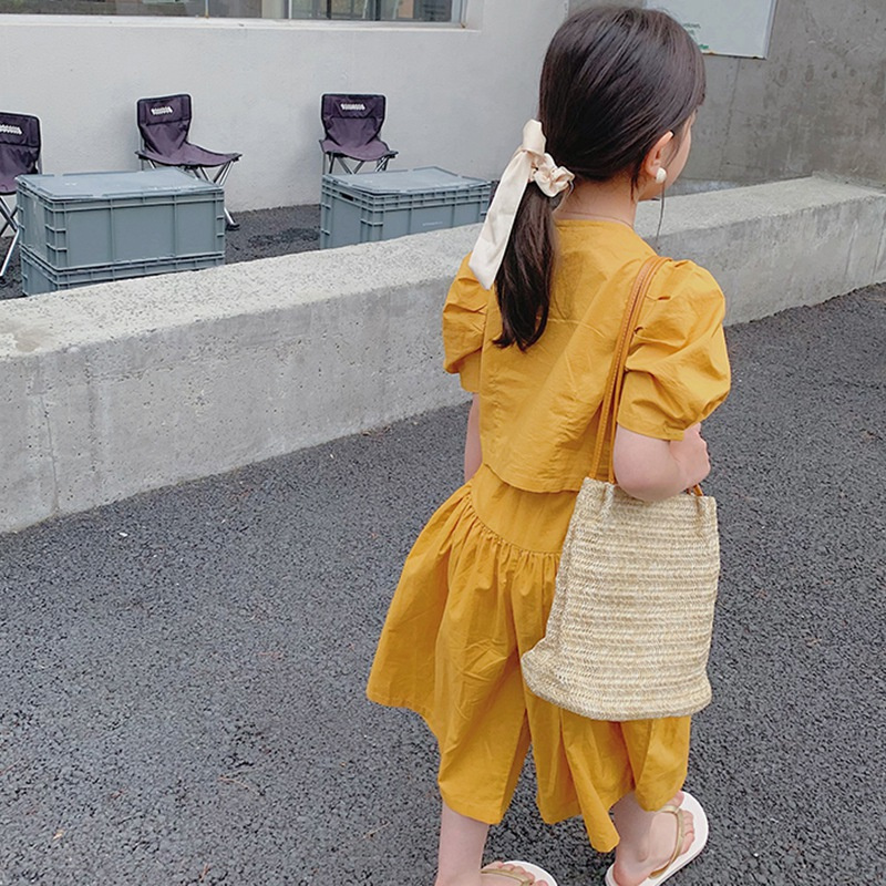 Set Áo Tay Ngắn + Quần Ống Rộng Xinh Xắn Thời Trang Cho Bé Gái