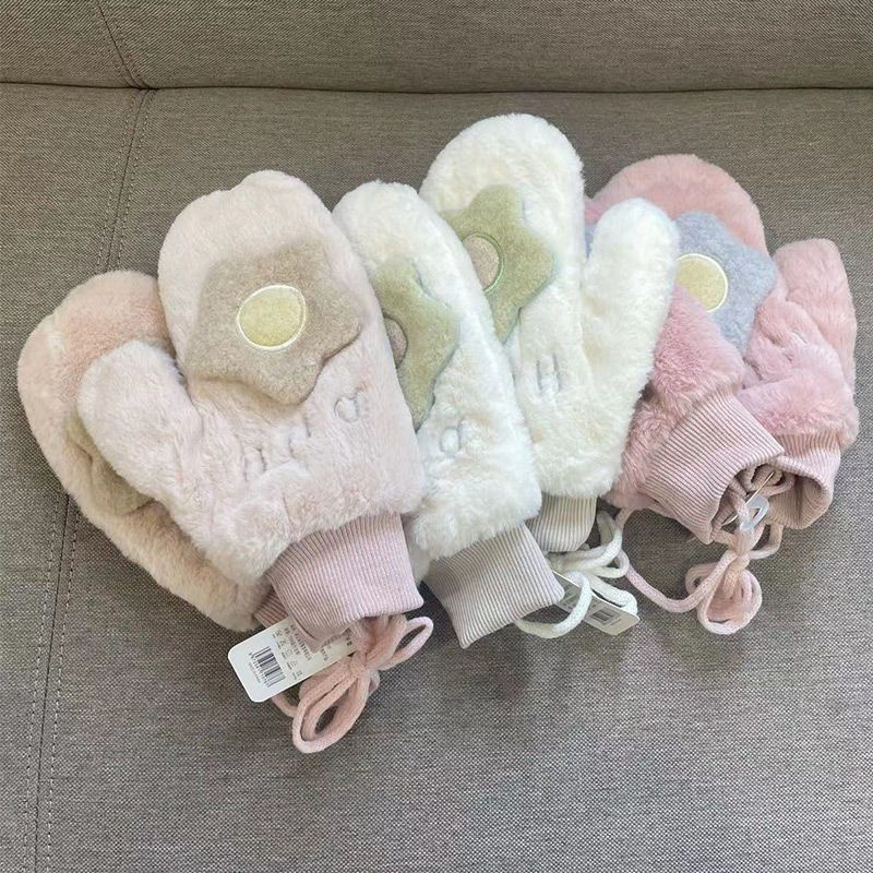 Găng Tay Lông Xù Dày Dặn Ấm Áp Họa Tiết Hoạt Hình Dễ Thương Phong Cách Hàn Quốc Cho Nữ