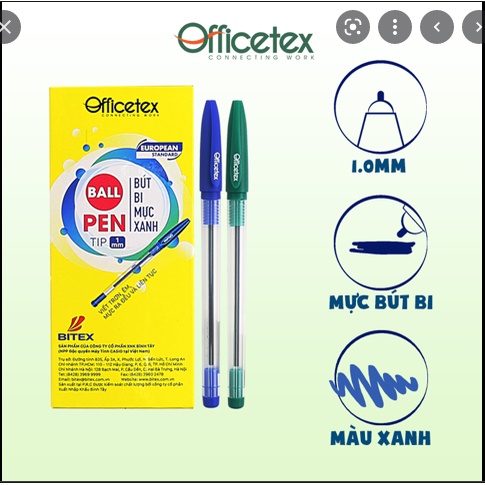 12 Bút bi mực xanh cao cấp Officetex cao cấp viết siêu êm mực ra đều liên tục giá rẻ