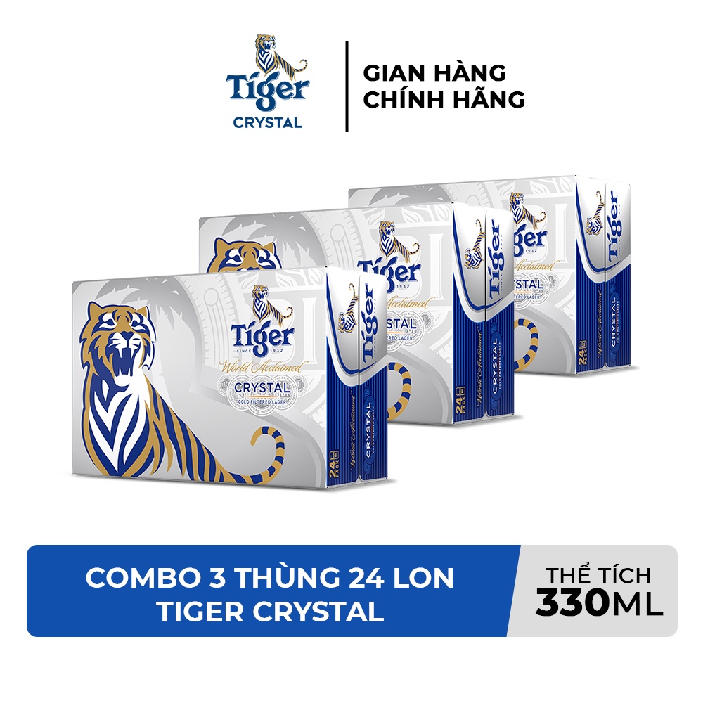 HỎA TỐC HCM Combo 3 Thùng 24 lon bia Tiger Crystal 330ml/lon