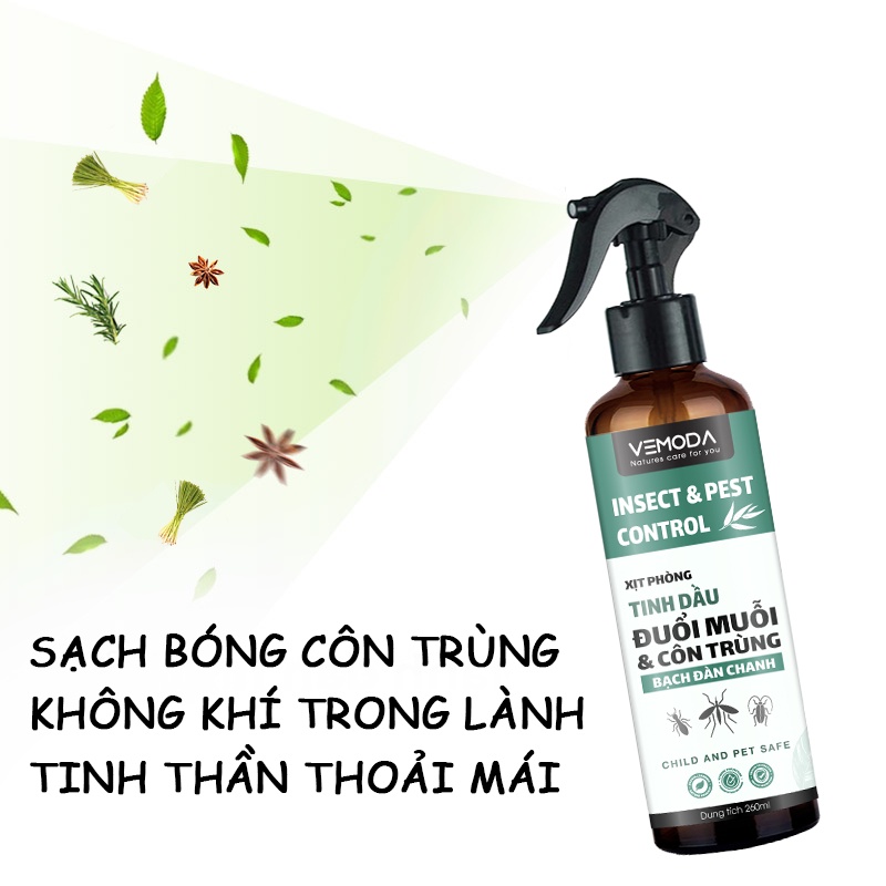 Bình xịt phòng đuổi muỗi tinh dầu Bạch đàn chanh Vemoda dung tích 260ml - khử khuẩn, thơm phòng, thanh lọc không khí