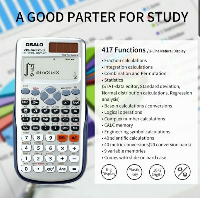 Máy tính điện tử học sinh OSALO. Model OS-991ES PLUS  với 417 chức năng