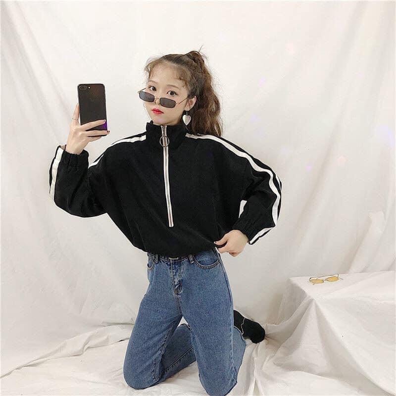 Áo khoác dù form lửng không nón phối sọc tay, form rộng freesize <60kg | BigBuy360 - bigbuy360.vn