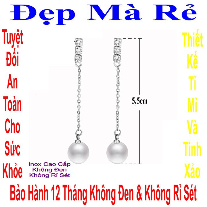 Bông tai nữ kiểu 3 viên đá tòn ten ngọc trai nhân tạo - BTNUTONTEN00091T030059