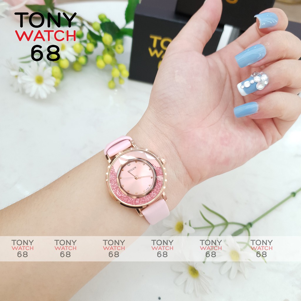 Đồng hồ nữ đeo tay Bolun đẹp chính hãng dây da chống nước 3ATM Tony Watch 68
