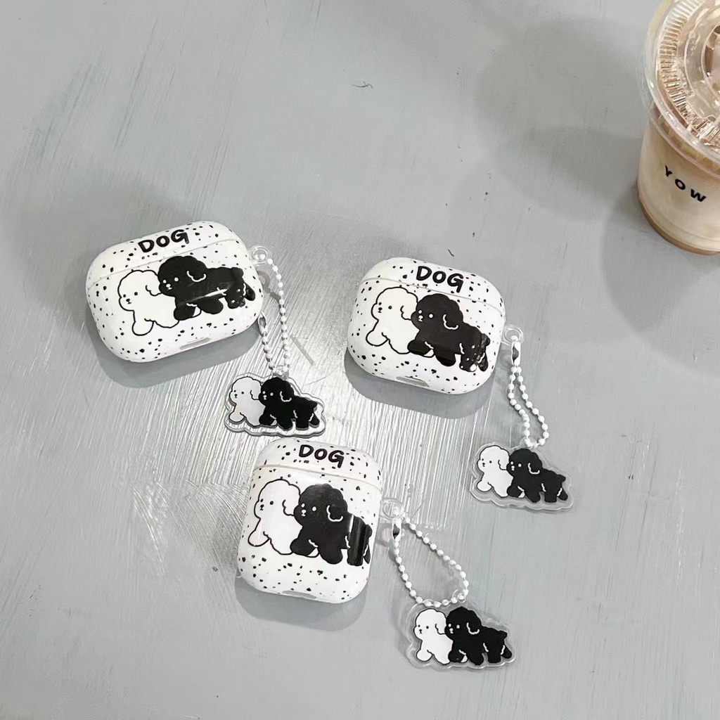 Vỏ Bảo Vệ Hộp Sạc Tai Nghe Bluetooth airpods 1/2 pro Bằng tpu Mềm Hình Chú Chó Đen Dễ Thương