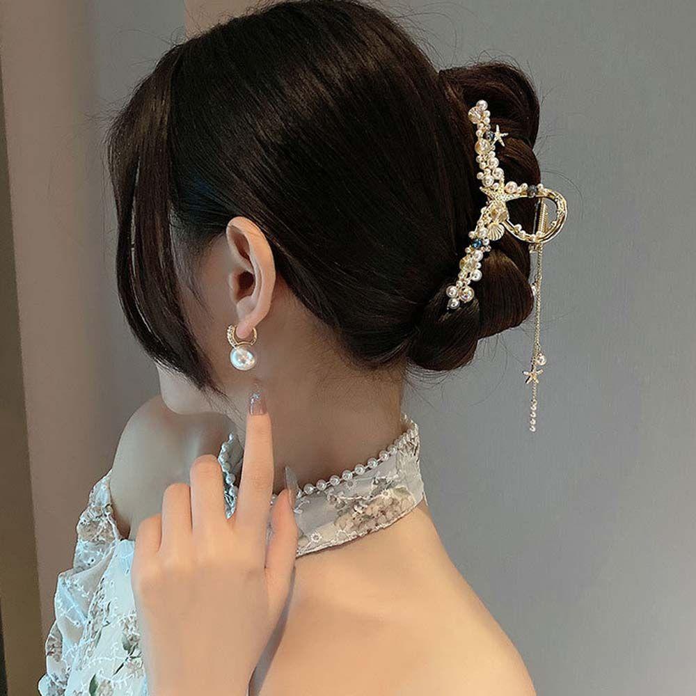 2 Kẹp Tóc Móng Vuốt Đính Ngọc Trai Và Sao Biển Thời Trang Cho Nữ|Kẹp Tóc Phong Cách Hàn Quốc