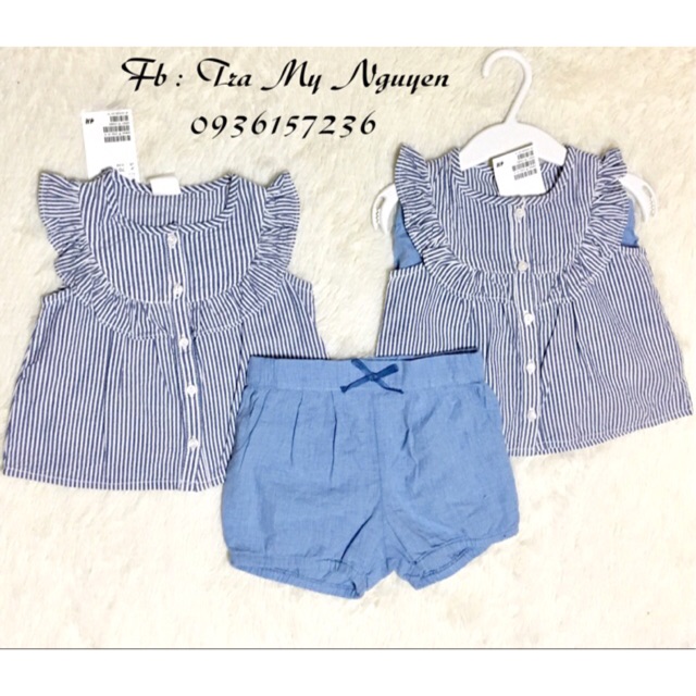 [Sale] Hm kids auth Set áo bèo kẻ quần xanh ( hàng sẵn )
