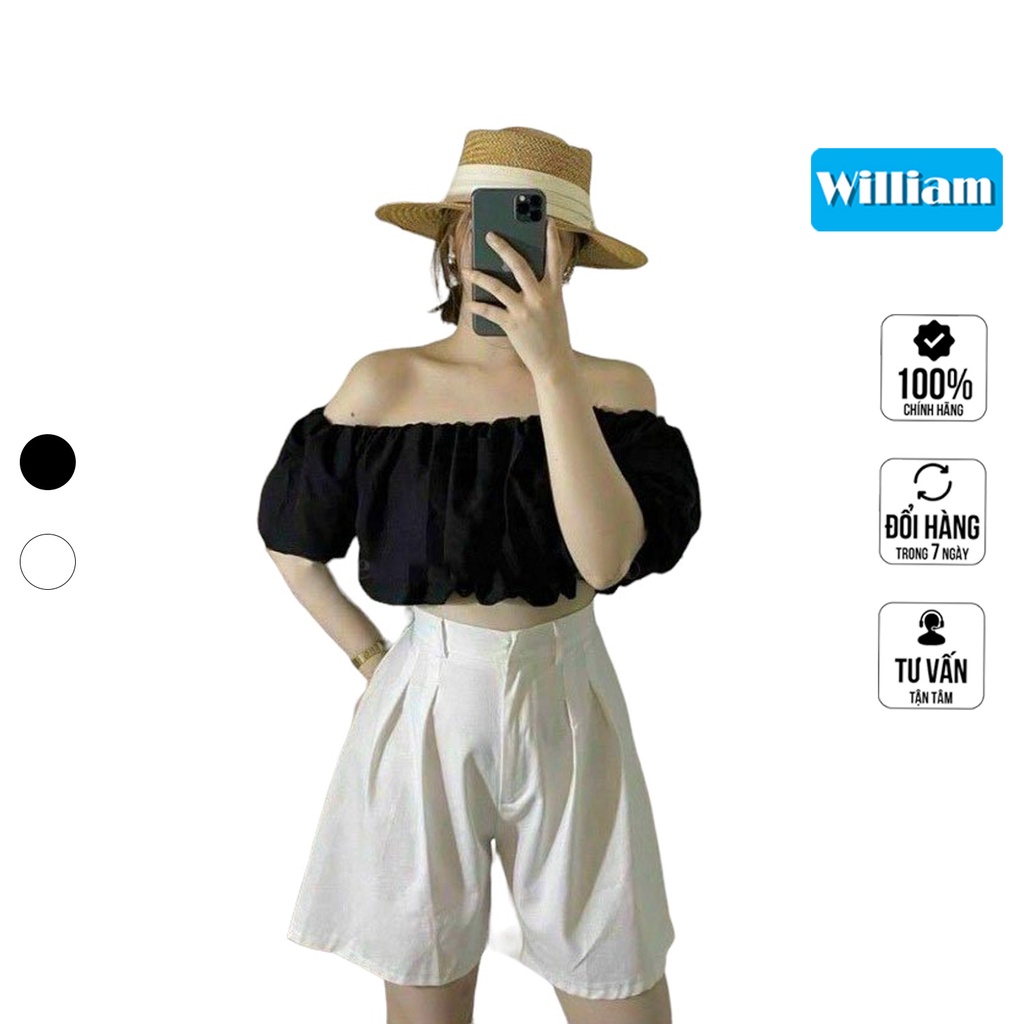 Áo croptop nữ trễ vai tay bồng, chất voan mềm mịn lên đồ cực xinh William - AN13