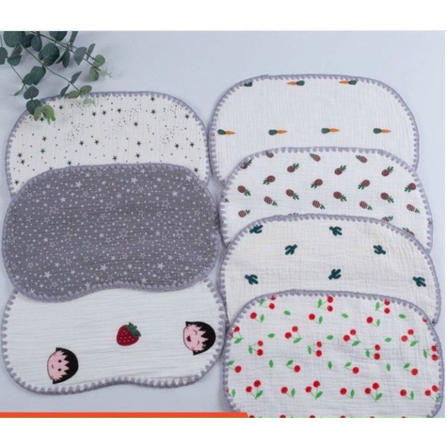 Gối xô nhăn 10 lớp mỏng bo viền cho bé sơ sinh 25*40cm, gối vải sợi tre mềm mịn thấm mồ hôi chống mỏi cổ cho trẻ A Lá Ki