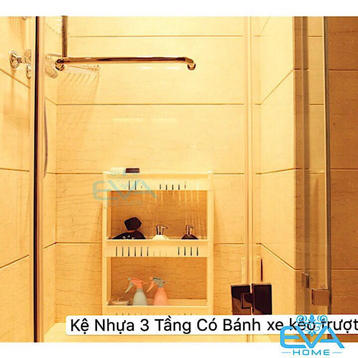 Kệ Nhựa 3 Tầng Có Bánh Xe Kéo Tiết Kiệm Không Gian