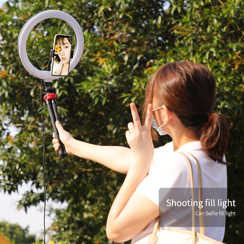 Đèn Led tròn có chân đế tripod chụp ảnh selfie trang điểm quay video có thể điều chỉnh độ sáng chuyên dụng