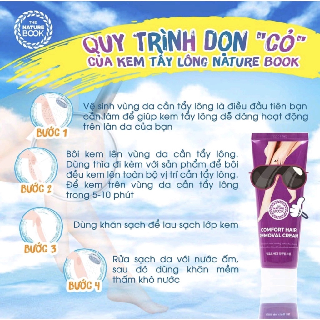 Kem tẩy lông Comfort Hair Removal Cream The Nature Book giúp da sáng, mềm mịn hơn chai 100ml