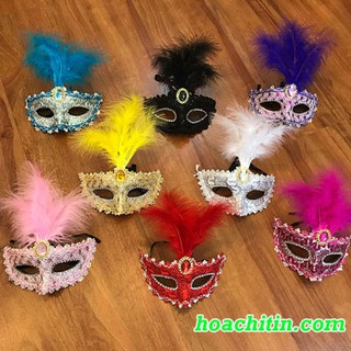 Mặt Nạ Mẫu Ngọc Lông Vũ Dự Tiệc Hóa Trang Halloween