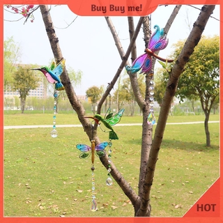 Suncatcher mặt dây chuồn chuồn chim phối pha lê và hạt phụ kiện đầy màu sắc dáng thả trang trí đẹp mắt