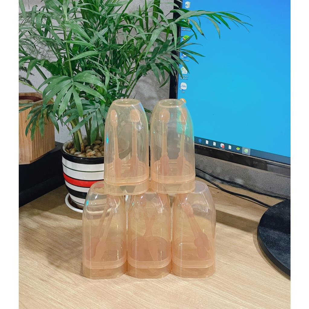 Rơ lưỡi, bàn chải Silicon cho bé 0-18 tháng - Dụng cụ vệ sinh răng miệng cao cấp kèm cốc cho bé