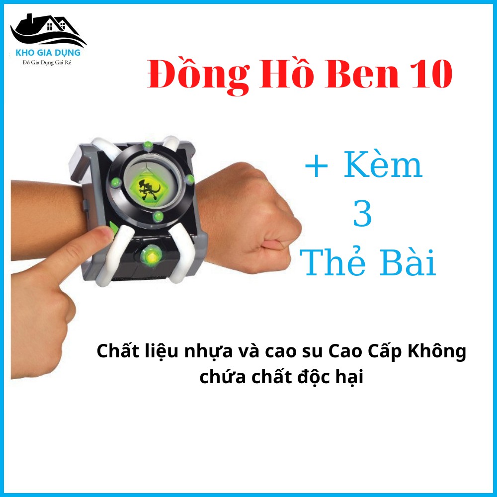 Đồng Hồ Ben 10 Cho Bé Kèm 3 Thẻ Bài - Đồng Hồ Ben 10 Omnitrix - Chất Liệu Nhựa + Cao Su Cao Cấp Không Độc Hại