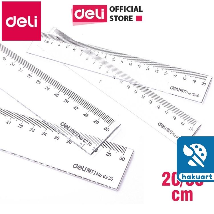 Thước kẻ kĩ thuật nhựa dạng thẳng cho học sinh 15cm, 20cm, 30cm Deli - Văn Phòng Phẩm Haku