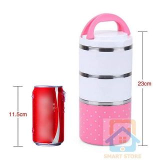 CẶP LỒNG CƠM 3 TẦNG CHẤM BI -- RUỘT INOX