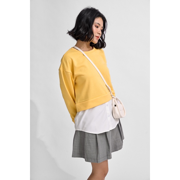 Áo sweater Maybi suông thun phối lai sơ mi