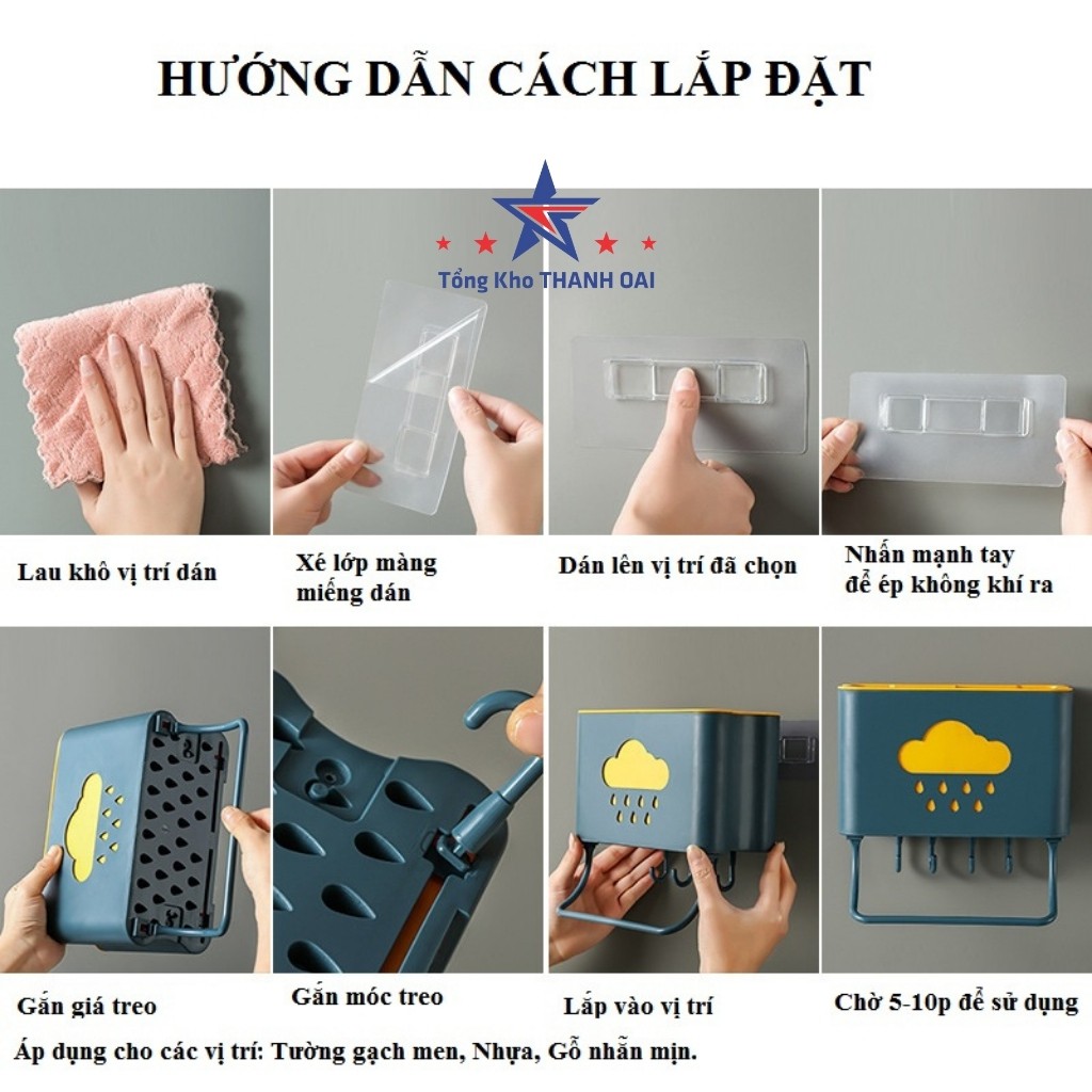 Kệ đựng đồ đa năng ĐÁM MÂY treo tường có móc treo và lỗ thoát nước tiện dụng