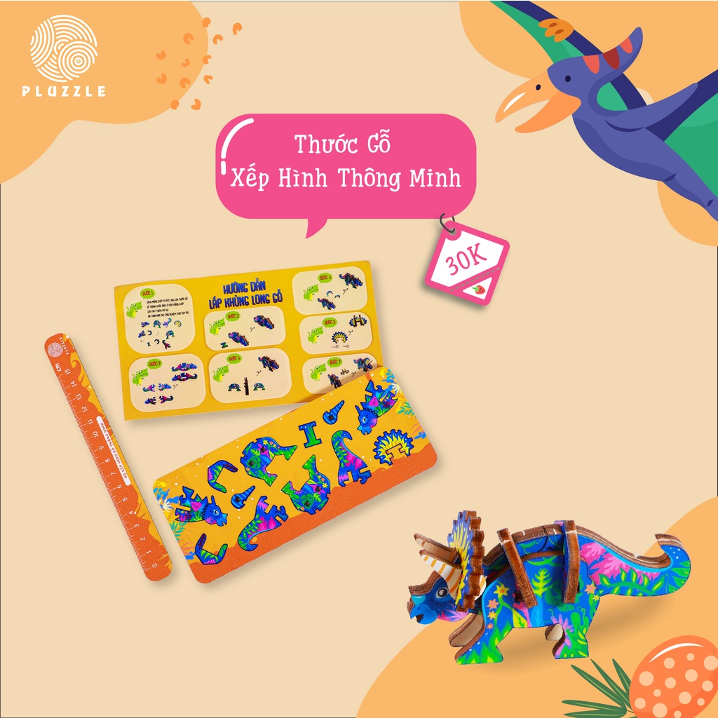 Thước Gỗ Xếp Hình Thông Minh 15cm 2 trong 1 vừa học vừa chơi cho Trẻ từ 5-10 Tuổi - RD01