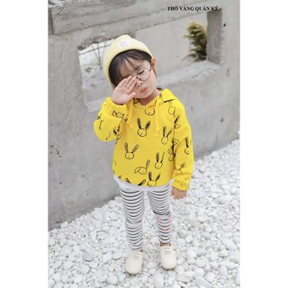 Bộ quần áo dài cotton da cá bé gái thỏ quần kẻ