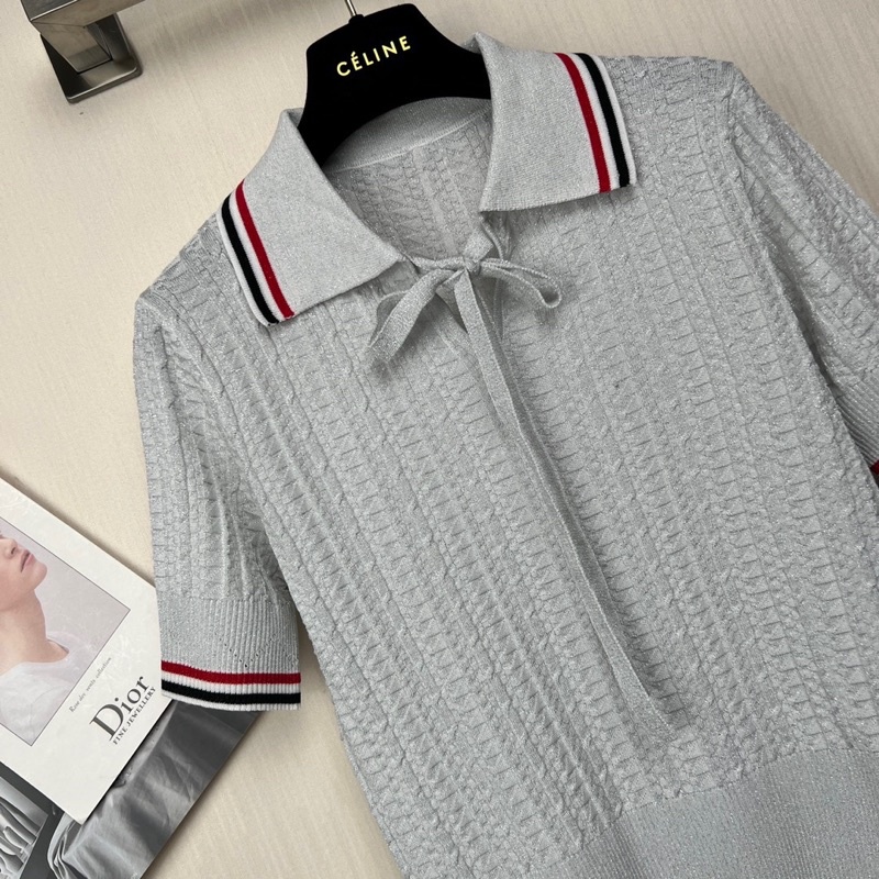 Áo len polo tay ngắn cho nữ thương hiệu Thom Browne cao cấp