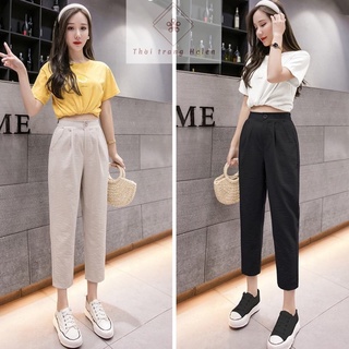 Quần đũi baggy nữ chun thun sau chất vải xước mềm dày dặn cap cao Quần vải đũi nữ dáng lửng mặc nhà đi học sinh công Sở