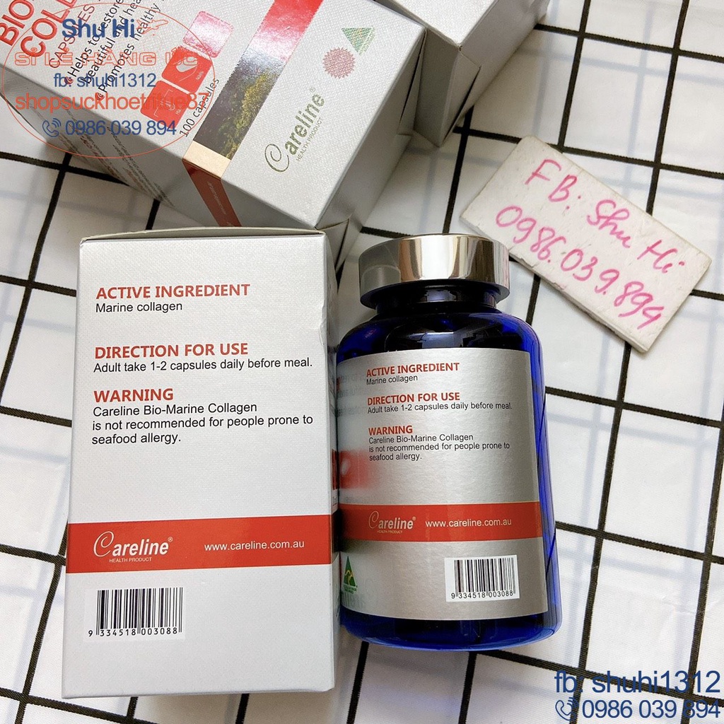 Collagen careline thủy sinh, bio marine collagen 2000max careline 100 viên úc, colagen đẹp da móng tóc, căng bóng da