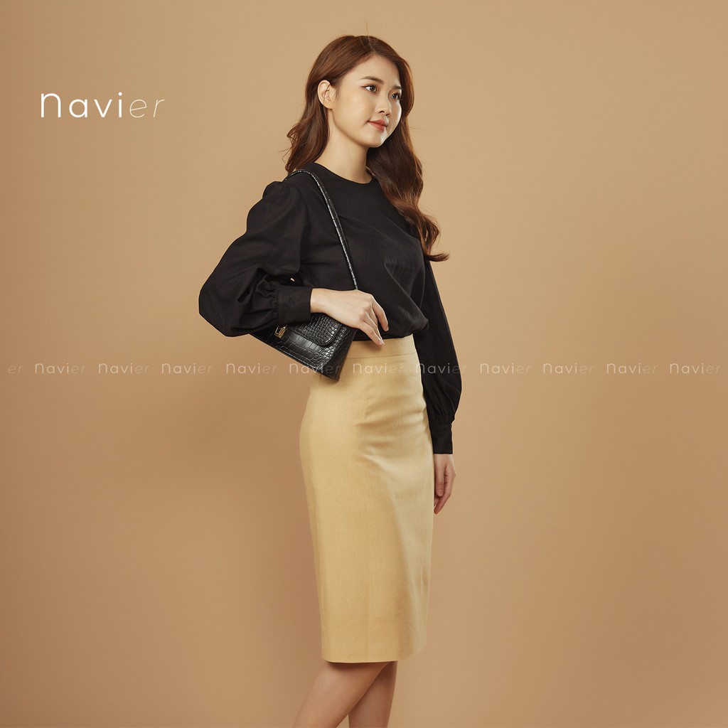 CHÂN VÁY MIDI DÀI SUÔNG CHỮ A CÔNG SỞ 2 LỚP XẺ TÀ ÔM NHẸ MÀU TRẮNG VÀNG TÍM BE - LINEN OFFICE SKIRT CV01 NAVIER