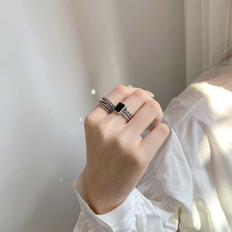 Nhẫn Mặt Vuông Cá Tính Phong Cách Hip-Hop Thời Trang Hàn Quốc