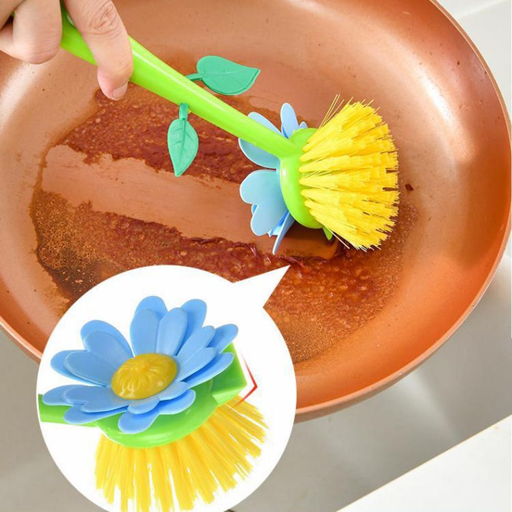 Bàn chải cọ rửa chén, đĩa, xoong, nồi, chảo - cọ rửa nhà bếp có tay cầm hình bông hoa