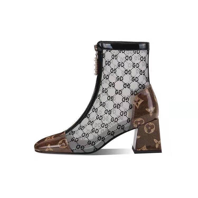 Giày Bốt Lưới Mũi Vuông Đính Đá Thoáng Khí Phong Cách Hàn Quốc Thời Trang Mới 2023