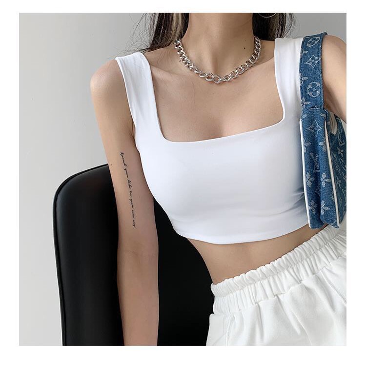 Áo 2 dây nữ bản to cổ vuông chất bozip dáng ôm màu đen trắng GuuZ | BigBuy360 - bigbuy360.vn