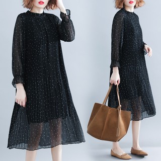 B178 đầm big size freesize dáng xòe trẻ trung xếp li cổ bèo tay dài thanh lịch hiện đại