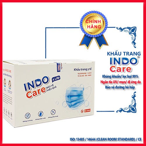 [TIÊU CHUẨN EU] KHẨU TRANG Y TẾ INDO CARE KHÁNG KHUẨN 99% 4 LỚP HỘP 50 CÁI