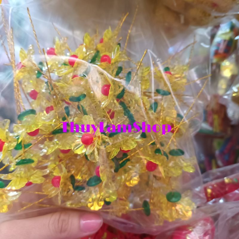 Túi bông mai pha lê làm sẵn nhụy cành làm cây cành vàng lá ngọc